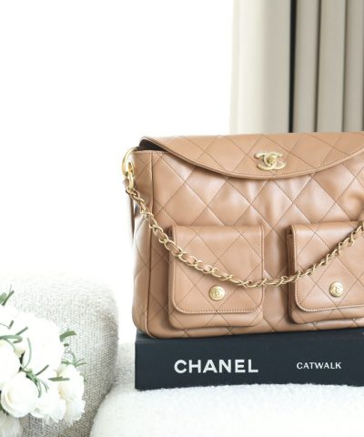 Chanel 24P Messenger Hobo Peach - chanel hobo peach dupe front view